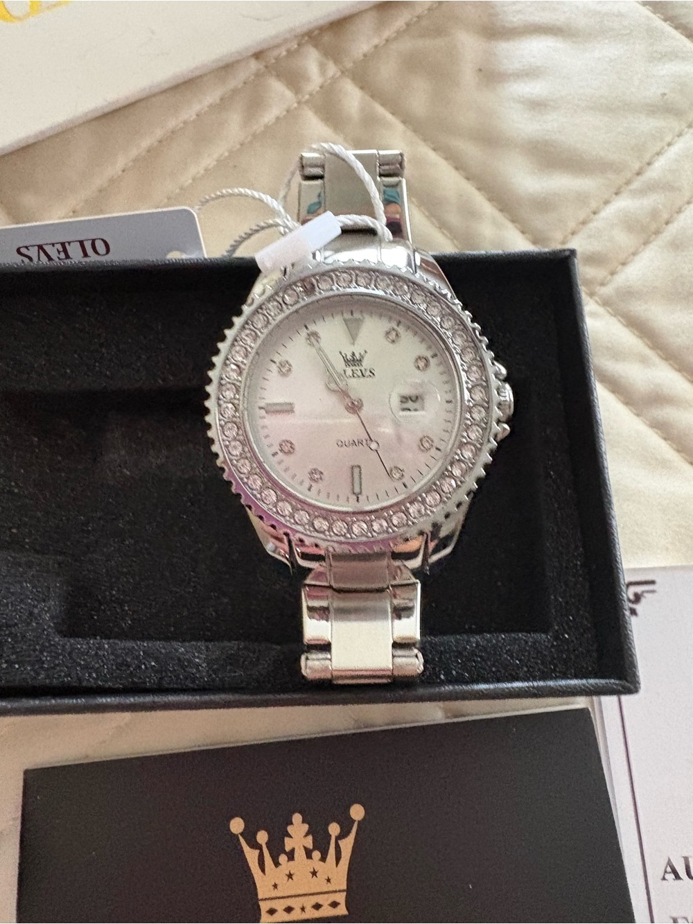 Olevs Silver Crystal Accent Women's Bracelet Watch NWT